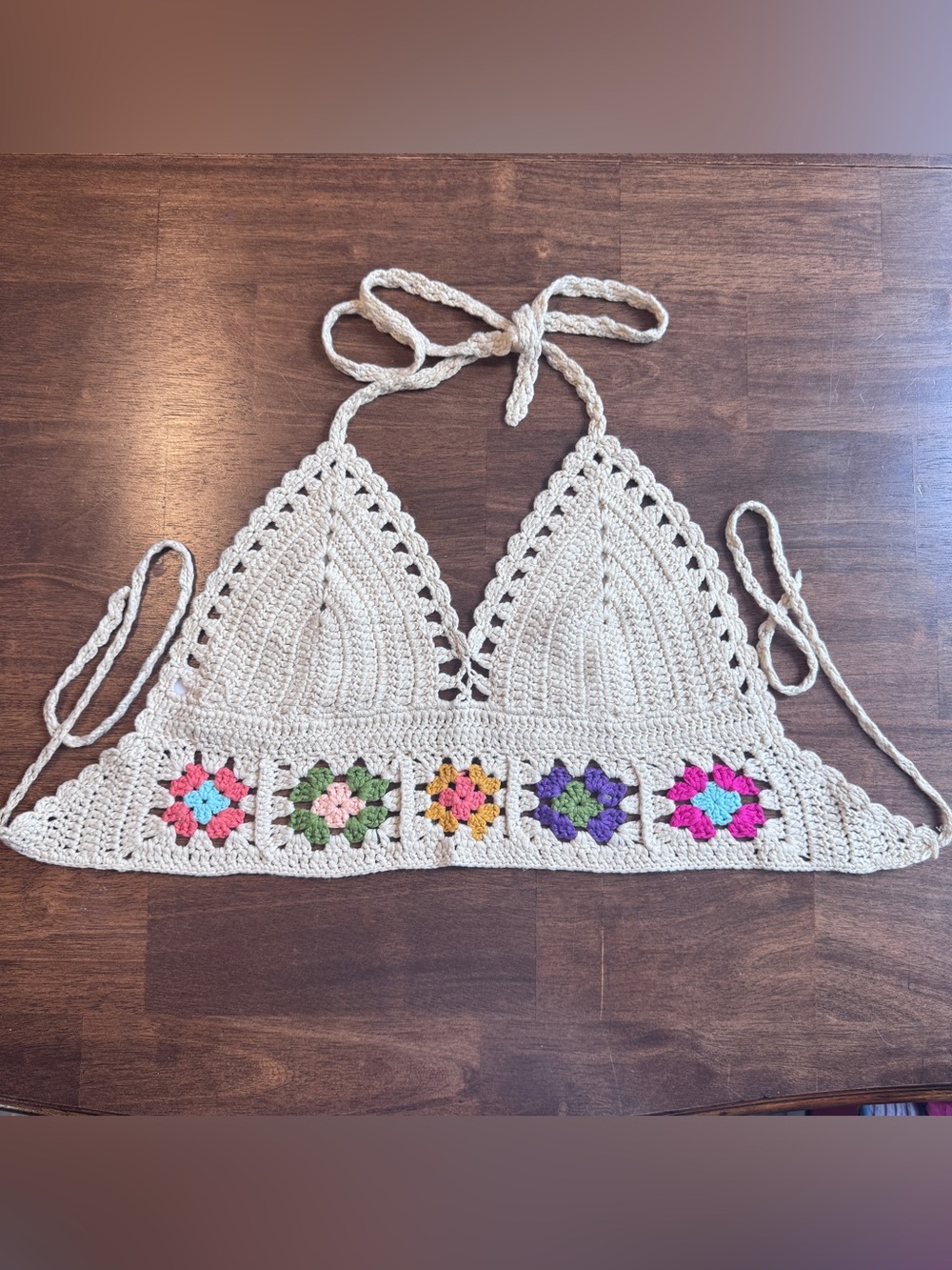 WoWo Women’s M Crochet Halter Top Granny Square Floral Boho Festival Y2K